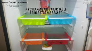 Adjustable Fridge Storage Basket Expandable Fridge Storage Rack Plastic (Set of 4)