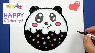 HAPPY DRAWINGS : HOW TO DRAW AND COLOR CUTE BABY PANDA DONUT