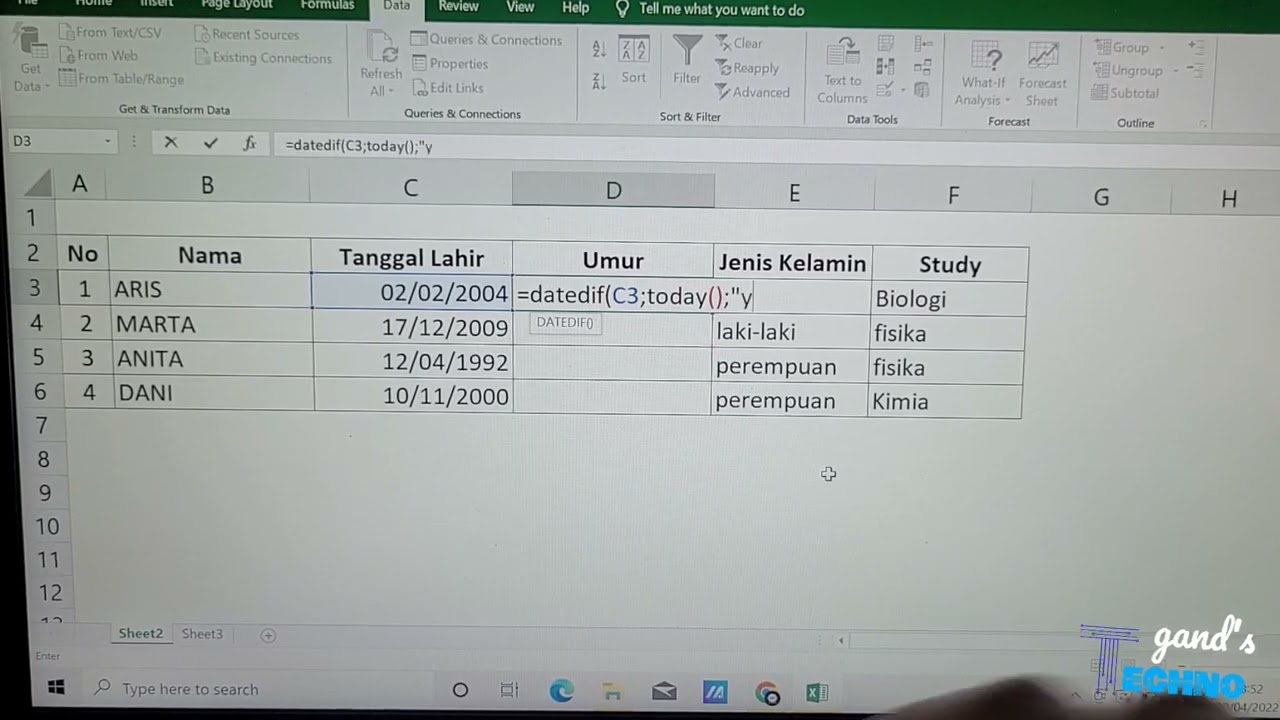 Rumus Mencari Umur Pada Excel - YouTube