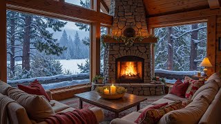 Tranquil Soft Piano ❄️ | Fireplace Sounds in Cozy Cabin Ambience with Snowfall Outside for Relax