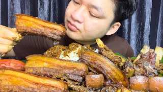 EATING HUGE PORK BELLY WITH DRY AXONE & DRY BAMBOOSHOOT WITH RECIPE | PORK CURRY | NORTHEAST INDIA