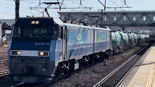 【ジョイント音最高！】JR貨物EH200形20号機＋タキ12B（両）が清洲駅を超高速通過するシーン（6088レ・高A251・石油返空）2022.12.28