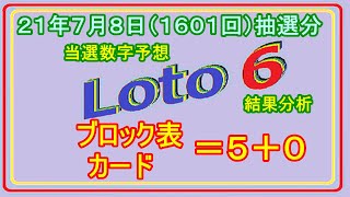 #ロト6　#当選数字予想　21年7月8日（１６０１回）抽選分当選数字予想、結果分析