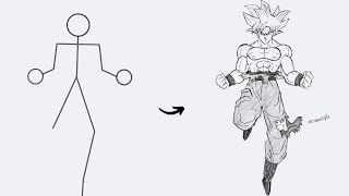 How to draw Goku Full Body out of Stick Man | Easy Step by Step