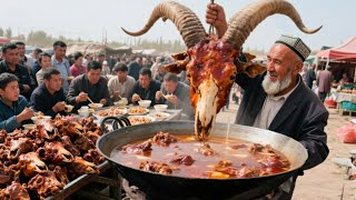 Xinjiang Kashgar's hardest breakfast  mutton soup with head  cost you 60 yuan for a sheep head. The