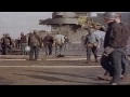 damage on uss enterprise after it was attacked by a japanese suicide aircraft whi...hd stock footage