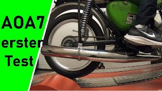 Simson Tuning  AOA7 neuer bester Auspuff? CO2radtechnik RH85 Membran Leistungsmessung Prüfstand Dyno