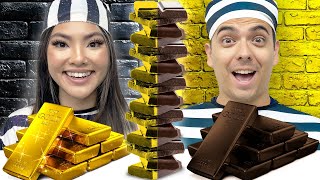 GOLD VS CHOCOLATE FOOD CHALLENGE IN JAIL FOR 24 HOURS | CRAZY \u0026 FUNNY FOOD SITUATIONS BY SWEEDEE