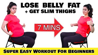 Easy Exercises To Lose Belly Fat & Thigh Fat At Home | Best Thigh Fat + Belly Fat Beginners Workout