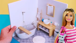 DIY BARBIE DollHouse Rooms Tutorial - Bathroom