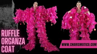 CHARISMATICO Fuchsia Organza Ruffle Drag Queen Coat With XXL Sequin