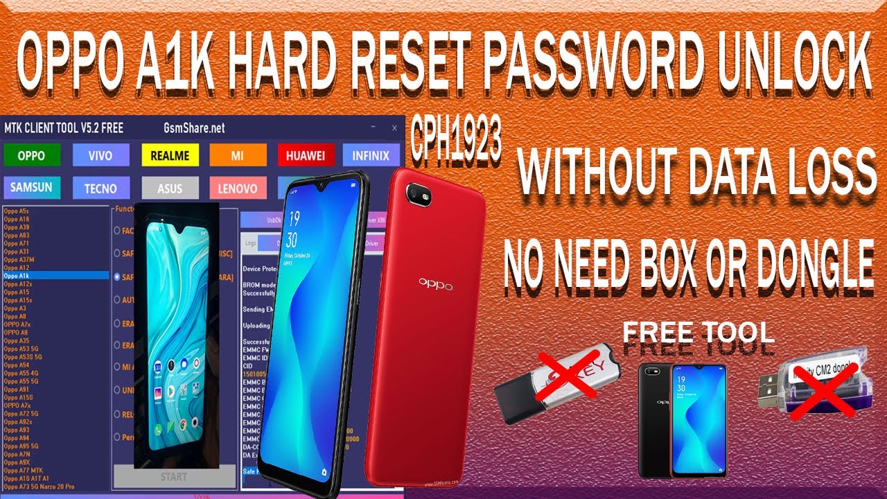 Oppo A1K CPH1923 Hard Reset | Pattern Unlock | Remove Password MTK ...