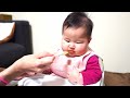 【離乳食初期】初めてで上手に飲めないむちむち赤ちゃん【かぼちゃ、マグ飲み】