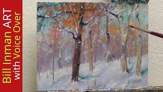 How to Paint Snow and Trees Oil Painting - Sledding Hill by Bill Inman Fast Motion w Instruction
