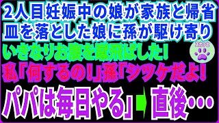 【スカッとする話】2人目を妊娠中の娘が家族で帰省。皿を落とした娘に孫が駆け寄りいきなりお腹を蹴飛ばした！私「何するの！」孫「躾だよ！パパがいつもやってる」→直