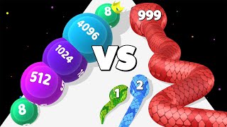 2048 SNAKE 3D vs SNAKE RUN RACE - Colorful ASMR Gameplay! Math Game Fun.