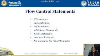 LectureVideo 18CS55 Module1 PythonBasics FlowControl 2 Sowmya