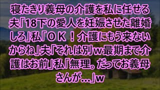 【スカッとする話】寝たきり義母の介護を私に任せる夫「18下の愛人を妊娠させた離婚しろ」私「ＯＫ！介護にもう来ないからね」夫「それは別ｗ最期まで介護はお前」私「無理。だってお義母さんが…」w【修羅場】