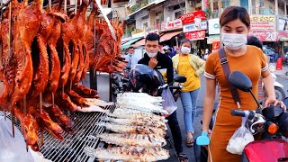 Famous Cambodian Street Food! Best Roast Duck, Grilled Fish, Fried Chive Cake at Olympic Market