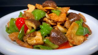 Simple home-style fried pork with fresh mushrooms, tender and delicious, rich in nutrition