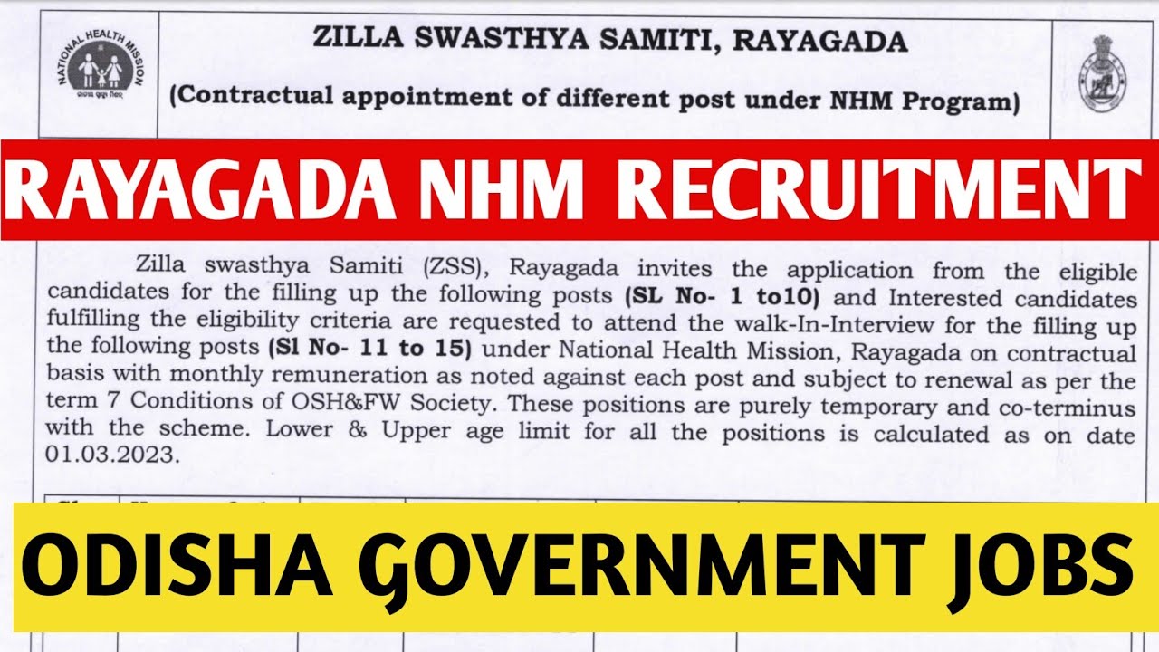 Rayagada Nhm Recruitment 2023 Posts Eligibility Salary In Details
