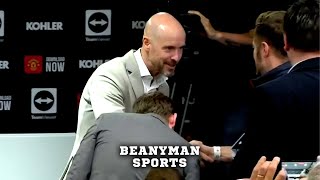 Erik ten Hag individually greets EVERY member of the press in his first Man Utd press conference