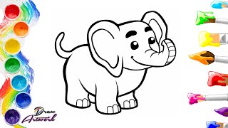HOW TO DRAW AND COLORING A CUTE ELEPHANT | STEP BY STEP