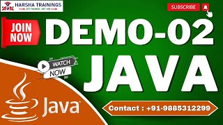 Java Demo 02 | Core & Advance Training | Java Tutorial for Beginners | Harsha Trainings