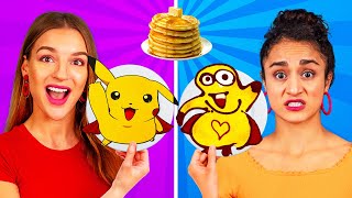 PANCAKE ART CHALLENGE! How To Make Minions Spongebob Emojis out of DIY Pancakes in 24 Hours!