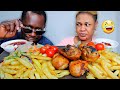 HILARIOUS MUKPRANK ON WIFE | SHE ALMOST 🤮🤣 | FRIES + CHICKEN +SALAD MUKBANG