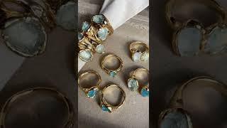 Raw Aquamarine 18K Gold plated Copper rings