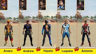 ALVARO VS ANDREW VS HAYATO VS LUQUETA VS ANTONIO DAMAGE TEST FREE FIRE // GARENA FREE FIRE