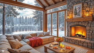 Chilly Winter Morning At Cozy Living Room Space with Jazz Relaxing Music & Snowfall for Relaxation⛄