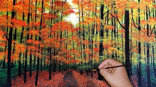 How to Paint Autumn Landscape Easy Painting For Beginners / Acrylic Painting Autumn Forest Easy
