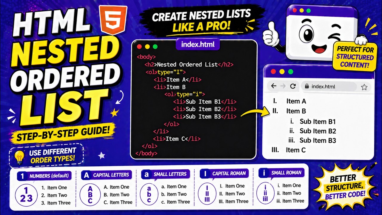 Html 5 Nested Ordered List Tutorial Youtube