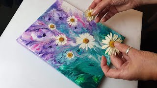 3D Daisy Canvas Dip Acrylic Painting | Silica Gel Dried Flowers - ABcreative (ASMR)