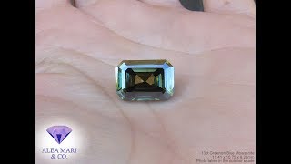 Huge 13ct Greenish Blue Moissanite, Emerald Cut