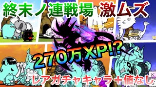 【統率力300で270万XP！】終末ノ連戦場激ムズ　超激なし\u0026レアガチャキャラの＋値なし攻略【にゃんこ大戦争】