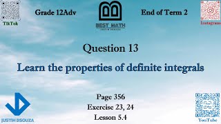 Properties of definite integrals | Q13 P1 | 12A | EoT2 |