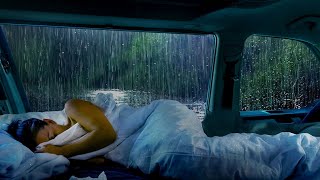 Night Thunderstorm for Insomnia - Relaxing Rain Sounds on a Camping Car Window for Deep Sleep
