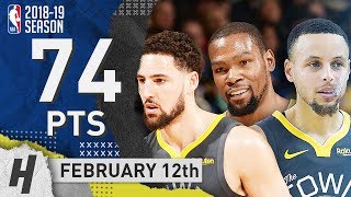 Steph Curry, Kevin Durant & Klay Thompson Highlights vs Jazz 2019.02.12 - 74 Pts Combined!
