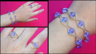 How to make very simple bracelet & ring with bugle beads & bicone beads. Easy to make for beginners