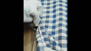 Herringbone Check Blue White and Grey Hemp Cotton 150 GSM Handwoven Fabric