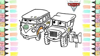 Coloring Disney Pixar Cars 3 Fillmore and Sarge Coloring Page 🚗 | Coloring With @enjoykidsstv