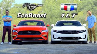 2019 Mustang EcoBoost vs Camaro 1LT // Four-Cylinder Pony Face Off
