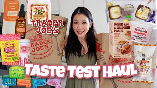 Trader Joe's taste test haul! Ham & cheese pockets, sugar free sour worms, two potato hash, VC serum