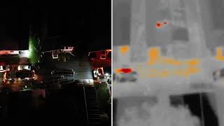 Thermal side-by-side Drone Footage from Gull Aire Village MHP Fire (night-of and day-after)