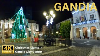 Gandia Night Streets | Christmas Lights \u0026 Holiday Vibes in 4K