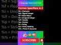 Format Specifier in C language #shorts