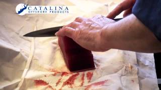 How to cut Fresh Sushi Grade Yellowfin Tuna Ahi (Maguro)